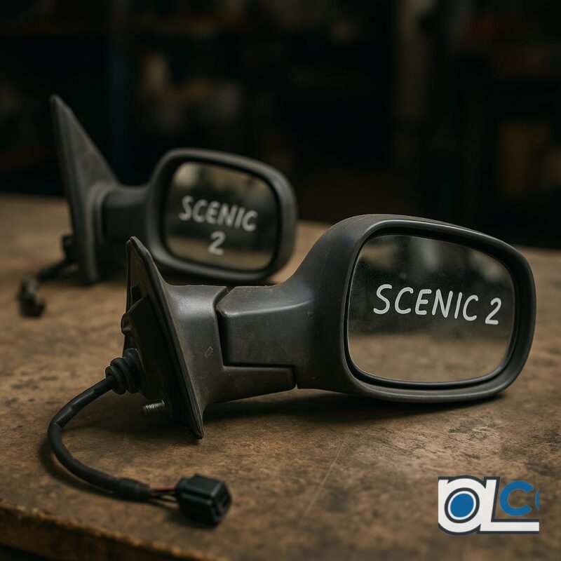 Oglinzi electrice second hand pentru Renault Scenic 2 pe o masă de atelier, fotografie clară