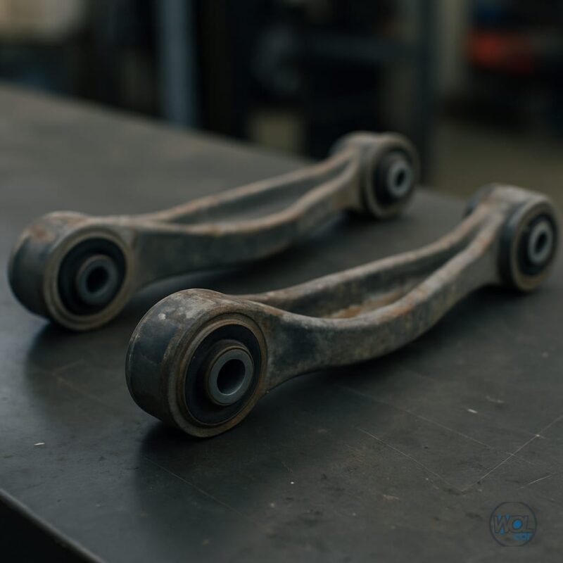 Brațe de suspensie spate second-hand pentru Mercedes E-Class W211 pe o masă de atelier