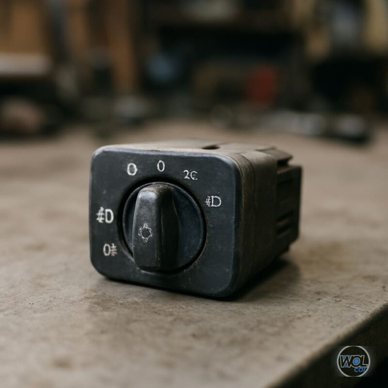 Comutator de lumini second-hand pentru Dacia Sandero pe o masă de atelier, în prim-plan