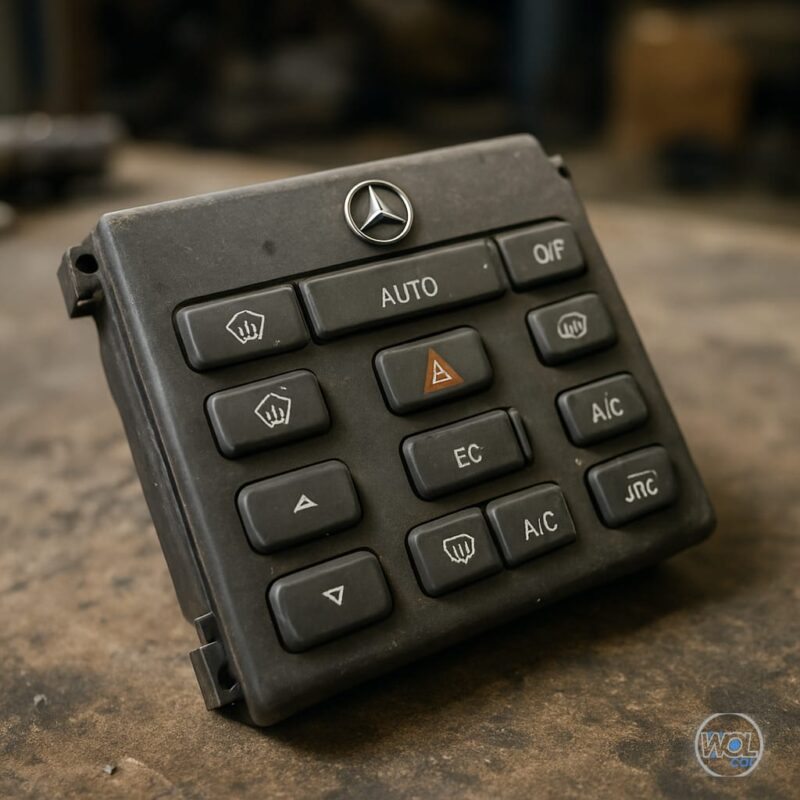Panou de butoane climatizare Mercedes C-Class W203 second-hand pe o masă de atelier